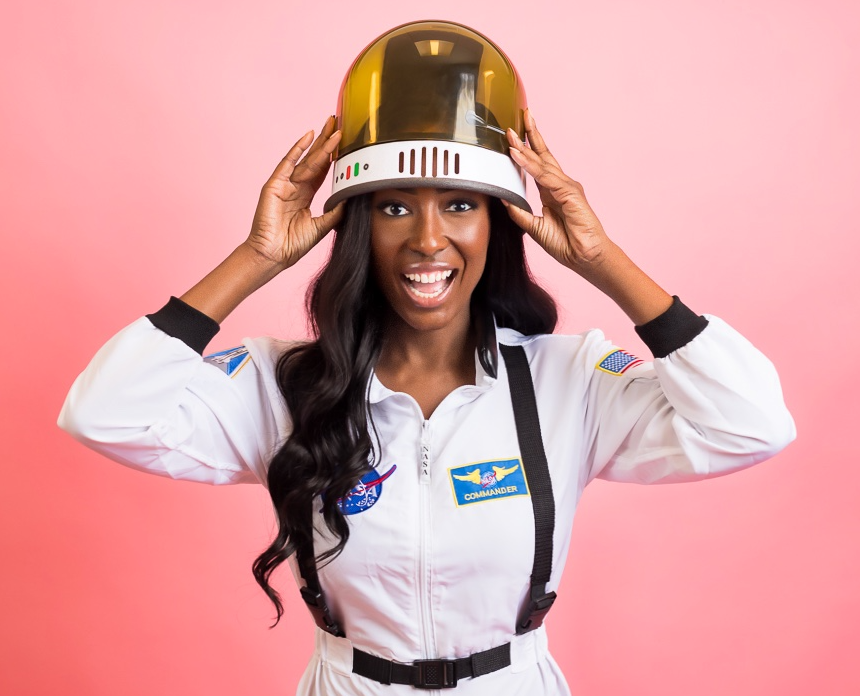 Aisha Bowe in an astronaut suit