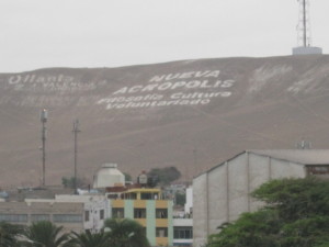 While out on our walk, we saw writing on the hillside. It seems to be a naturalistic take on our billboards back in the states.