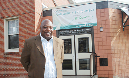 Community Development Manager Anthony Williamson outside the Parkridge Community Center in Ypsilanti.