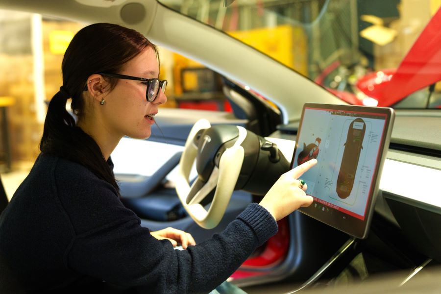 Student in vehicle for CTE Month