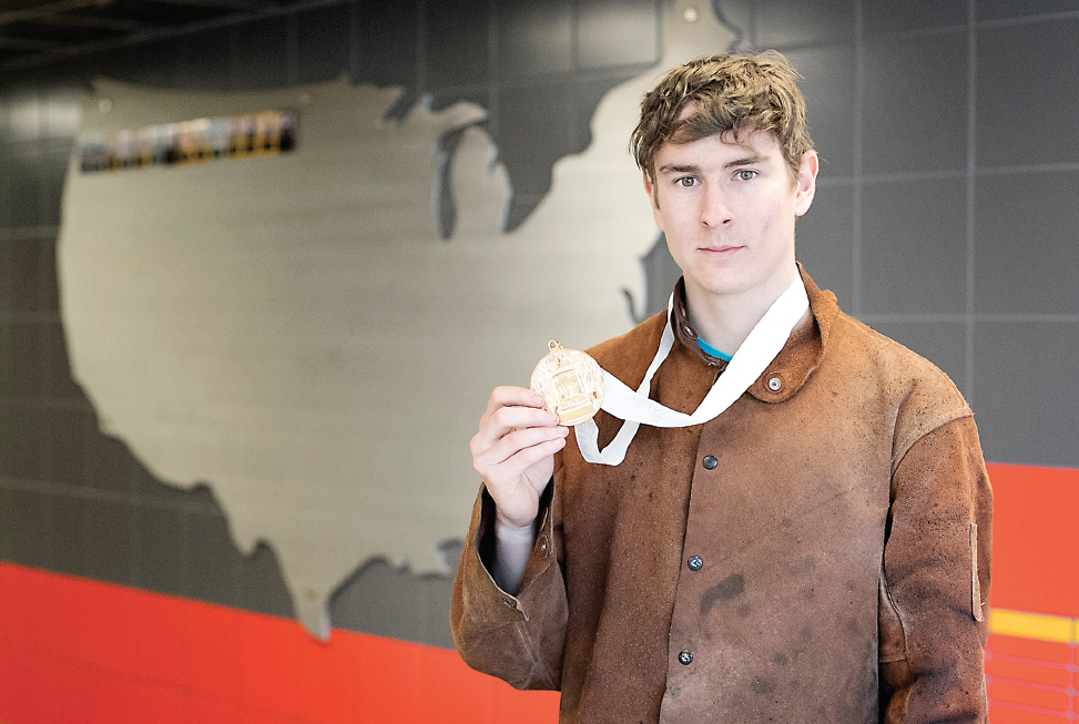 Washtenaw Community College welding student Ray Papierniak will soon be added to the Wall of Fame display, which features the college’s previous SkillsUSA welding national champions and multiple silver and bronze medal winners. | Photo by Kelly Gampel